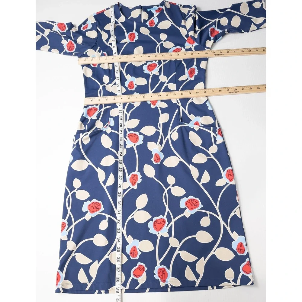 J McLaughlin Catalyst Sheath Dress Large Navy Floral Catalina Cloth Pockets